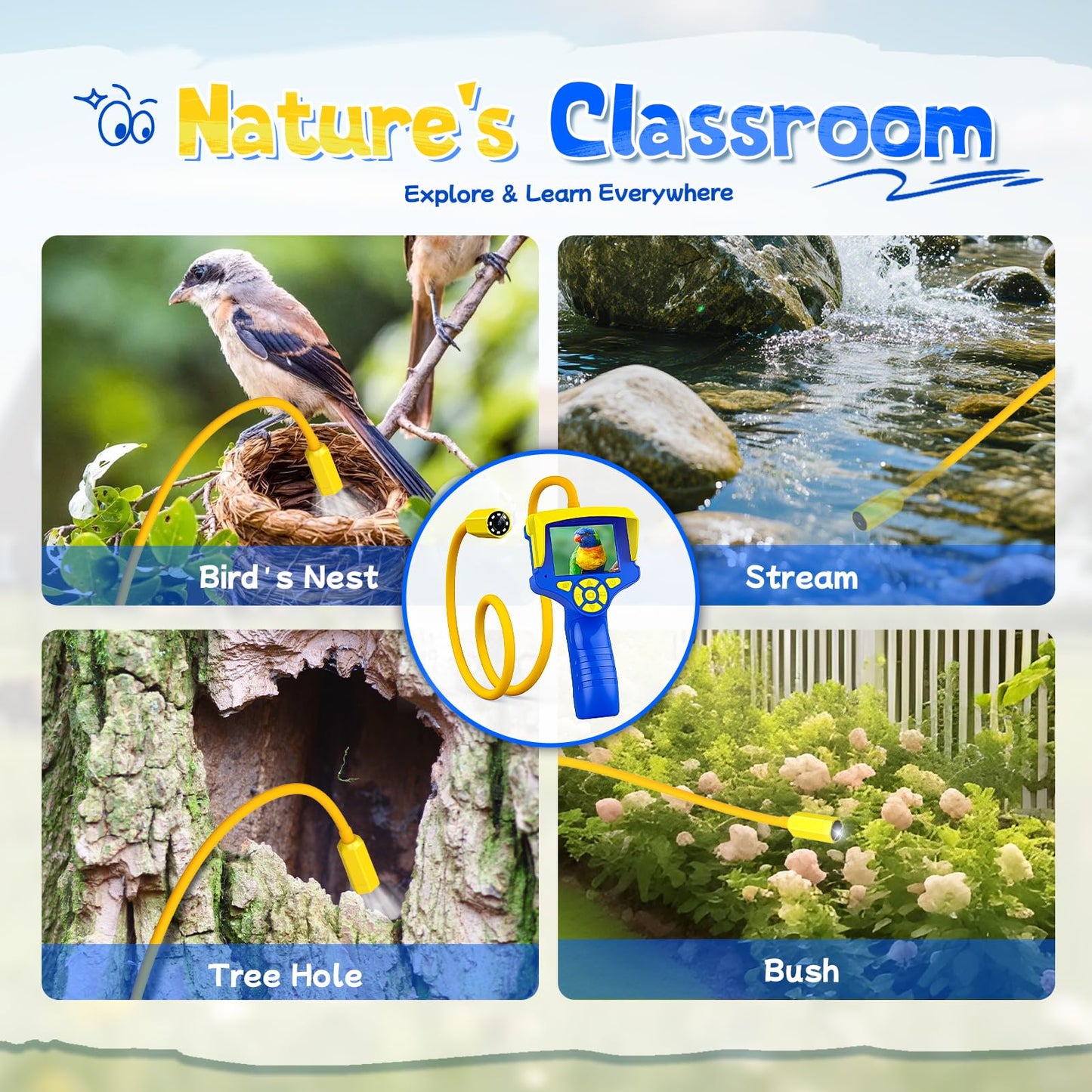 Borescope Camera with Light for Kids,Rechargeable Outdoor STEM Toys Camping for Nature Exploration,Educational Birthday Gifts for 3 4 5 6 7 8-10 Year Old Boys Girls