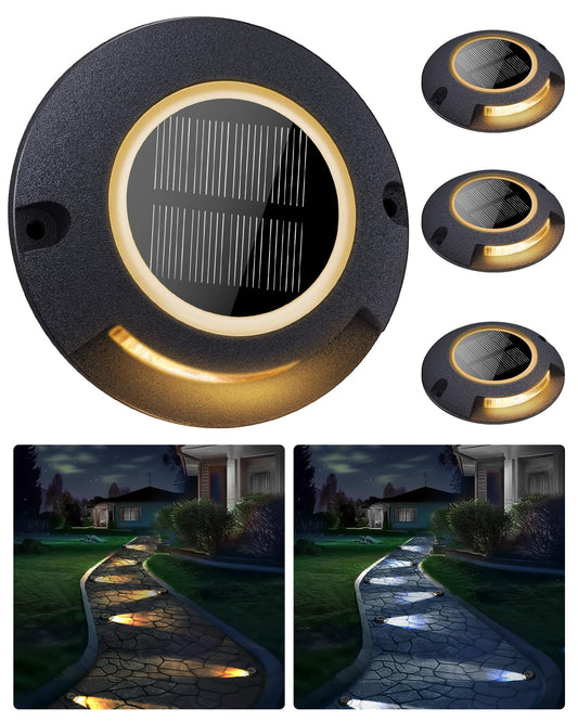 2 Colors in 1 Solar Deck Lights, FabStyl Solar Driveway Lights Dock Lights Waterproof Marker Lights for Outdoor, Stair, Lawn, Pathway, Deck, Sidewalk, Yard, Step (Single Side, 4 Pack)