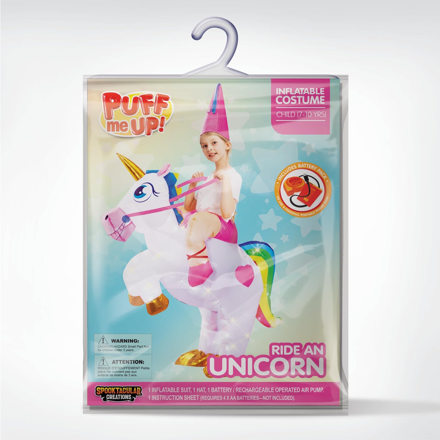 Spooktacular Creations Kids Inflatable Costume, Ride on Light-up Unicorn Air Blow Up Halloween Costumes，S