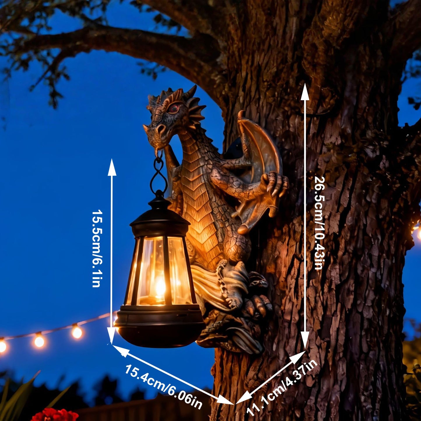 Dragon Statue Garden Decor with Solar Light - 10.43 Inch Outdoor Garden Statues for Balcony Yard Art Lawn Ornaments, Gardening Gifts for Women Mom Grandma