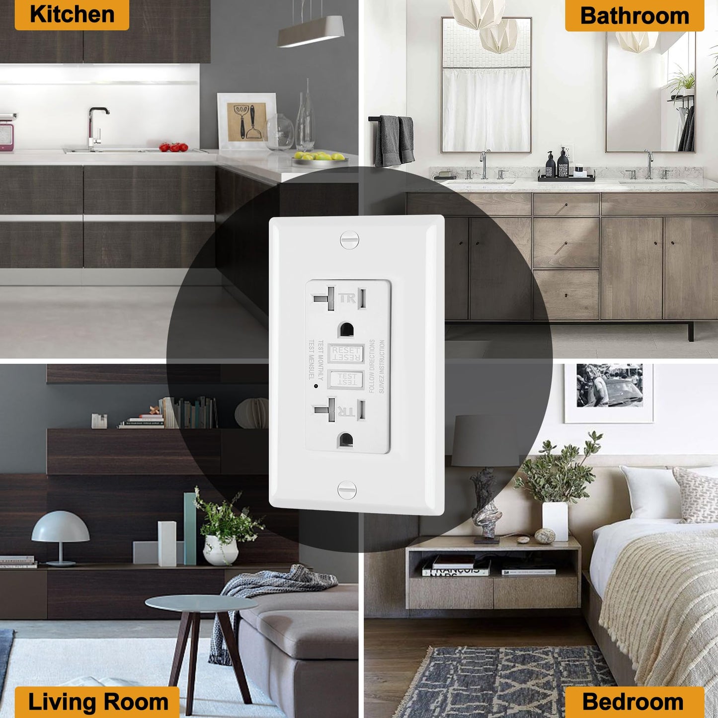 ELECTECK 3 Pack GFCI Outlets 20 Amp, Tamper Resistant (TR), Decor GFI Receptacles with LED Indicator, Ground Fault Circuit Interrupter, Decorative Wallplate Included, ETL Certified, White