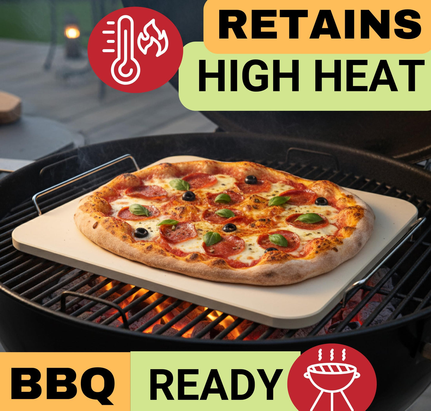 Pizza Stone - Pizza Stones for Oven and BBQ Grill - 5 PCS Pizza Making Accessories, 15 inch Pizza Stone with Handles, Wood Peel, Pizza Cutter, Dough Tool - Baking Stone - Pierre a Pizza 38cm x 30.5cm