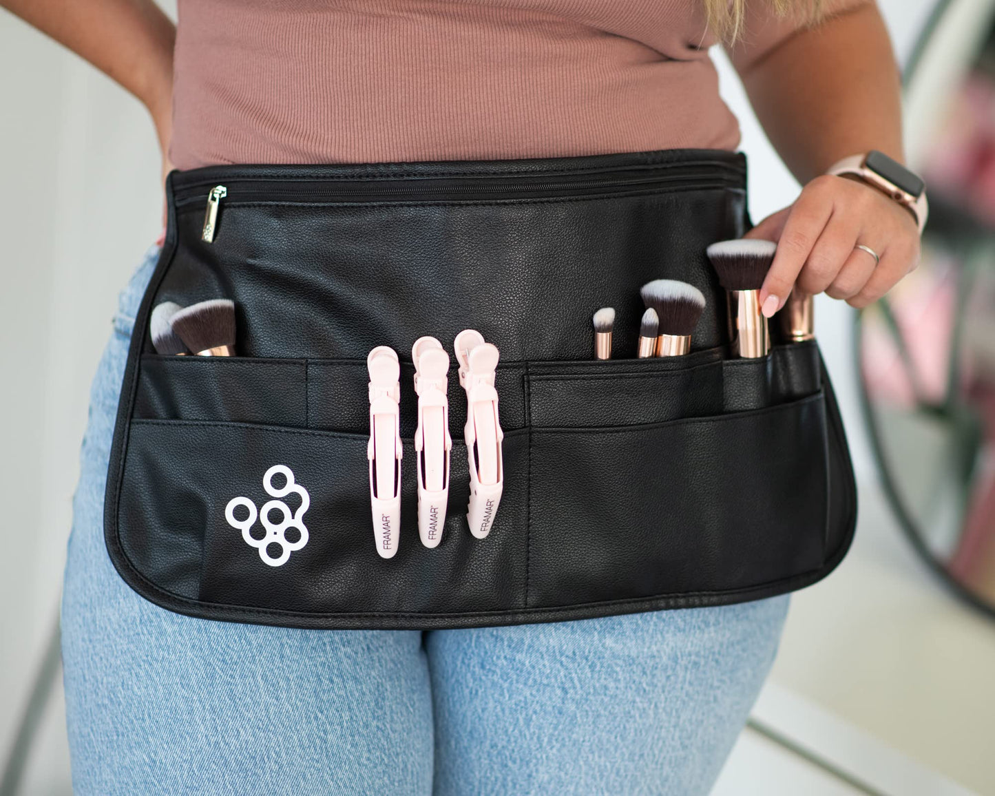 FRAMAR Hipster Salon Belt - Hairstylist Waist Pouch With Shears, Professional Hair Stylist & Makeup Brush Holder