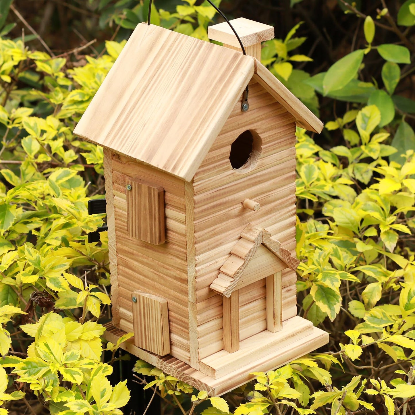 Wooden Bird House Outside Hanging, Carved Window Decorations, Outdoor Birdhouses 2 Hole