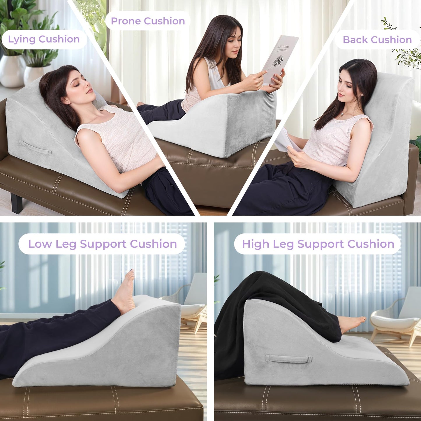 Babenest Wedge Pillow for Adults, Washable Cover High-Density Foam Triangle Orthopedic Pillows for Leg Elevation, After Surgery, Acid Reflux, Back Support for Sitting Up in Bed, Incline Cushion(Grey)