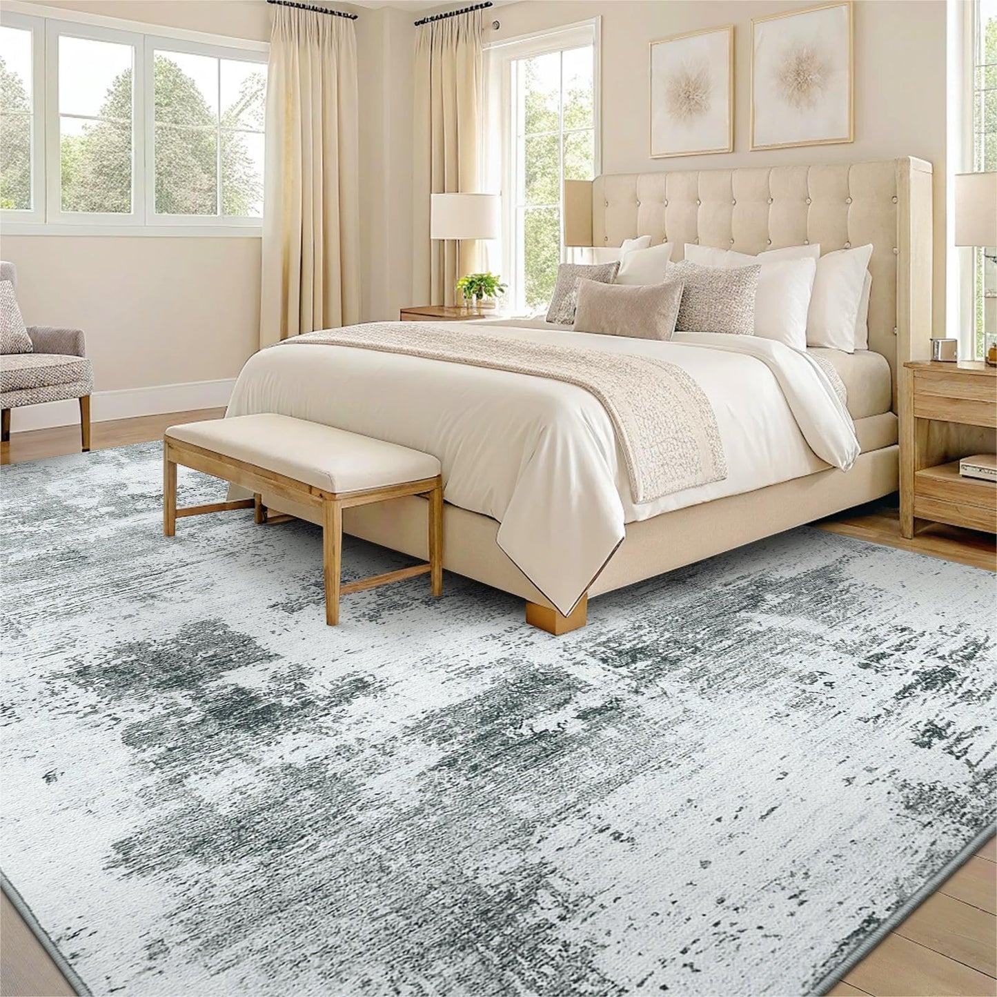 OLANLY Modern Abstract Area Rugs for Living Room, 5x7 Non Slip Machine Washable Rug, Lightweight Low Pile Floor Carpet for Bedroom, Dining Room, Nursery, Home Office, Entryway Rugs, Grey