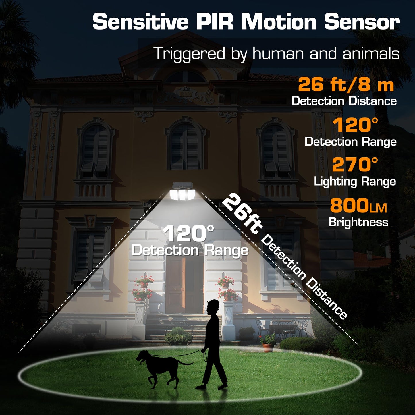 EverBrite Solar Light Outdoor, 128 LED 800LM Solar Motion Sensor Security Light with 270° Wide Lighting Angle, IP65 Waterproof Bright Flood Light for Yard Patio Garden Pathway Porch