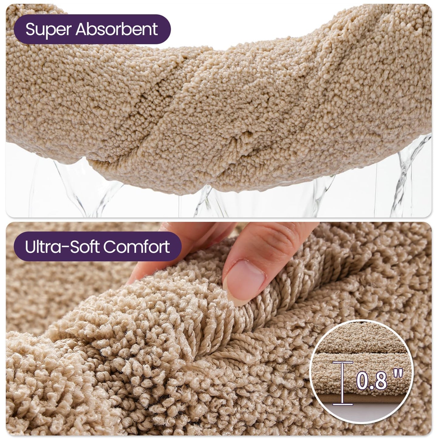 DEXI Bath Mat Non Slip, 24x36 Absorbent Microfiber Soft Bathroom Rug, Machine Washable Carpet for Shower Floor Bathmat Decor, Beige