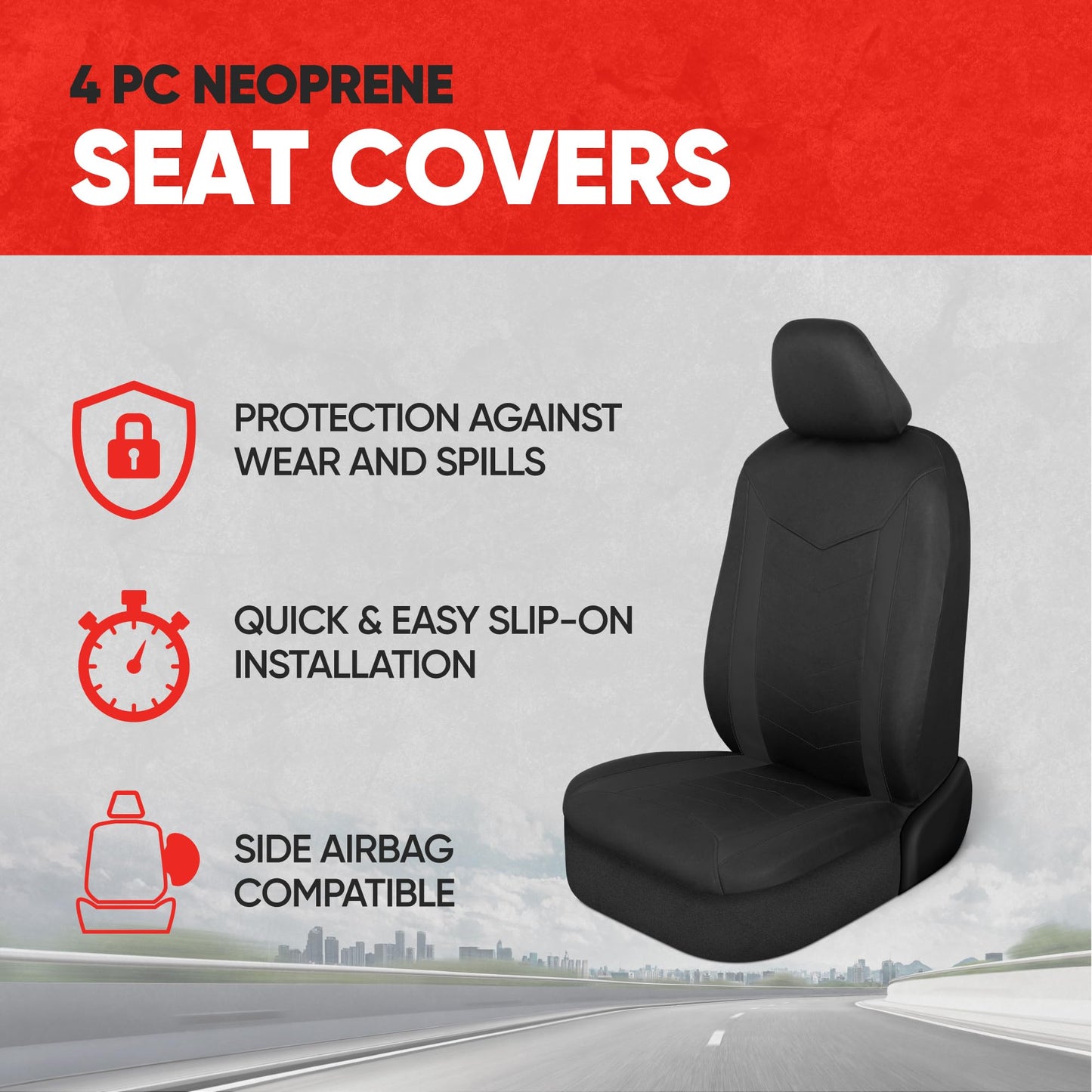 Motor Trend SpillGuard Seat Covers for Cars Trucks SUV – Black Seat Covers with Waterproof Neoprene Lining, Automotive Car Seat Covers for Front Seats Only, Forros para Asientos de Carro