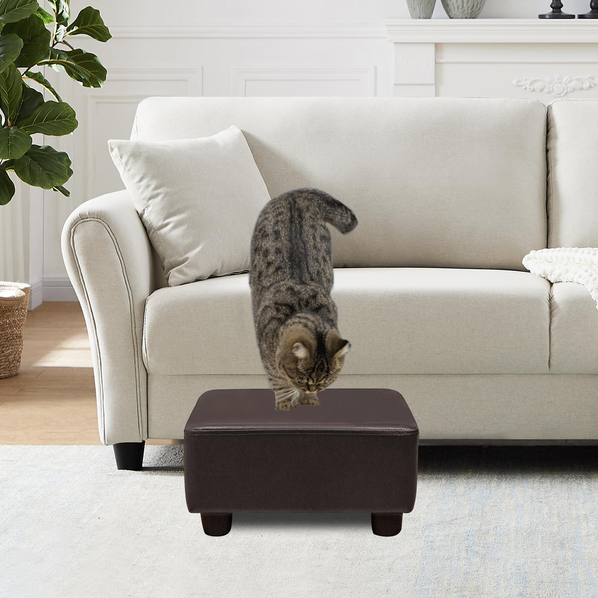 CAROLMADE Small Foot Stool Ottoman PU Footstool with Legs Foot Rest for Living Room Bedroom and Office, Brown