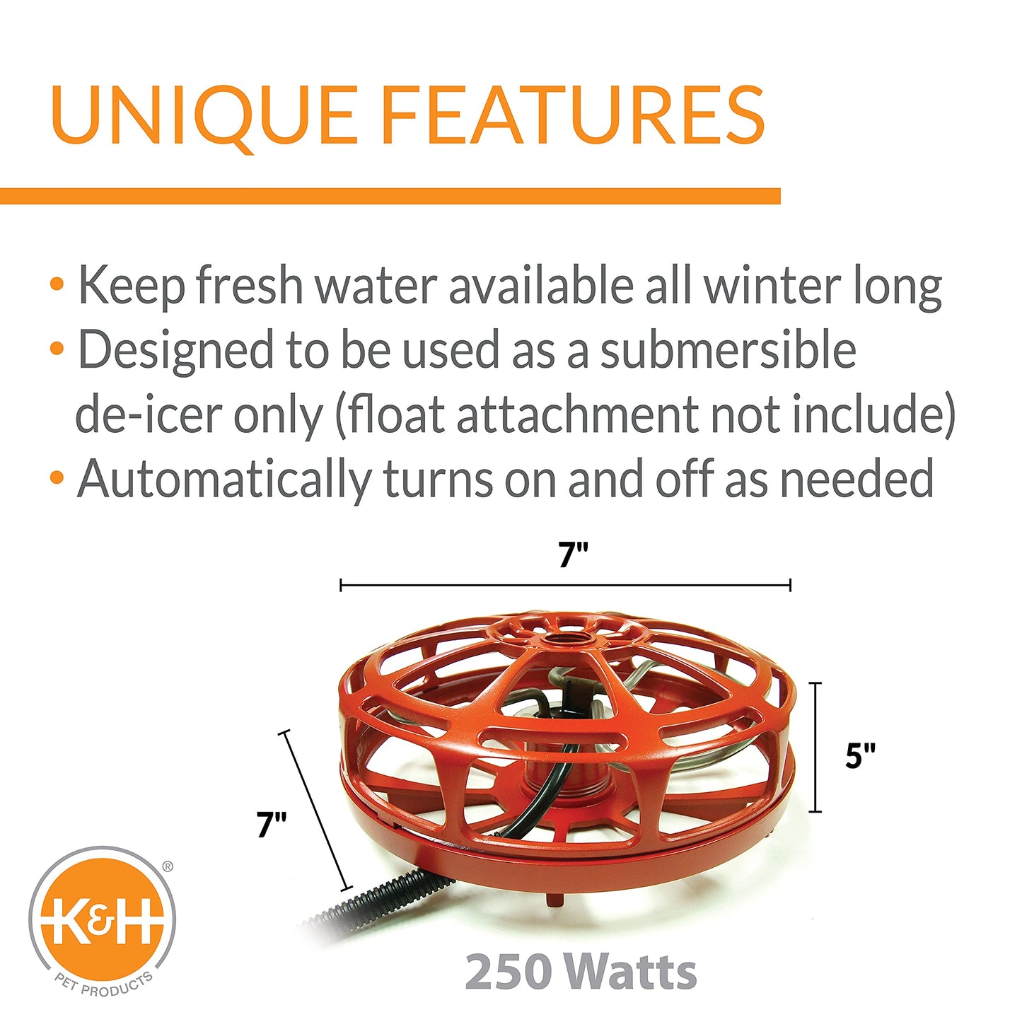 K&H Manufacturing Ultimate 250-Watt Pail Heater with No Floater Cord Safety Clip
