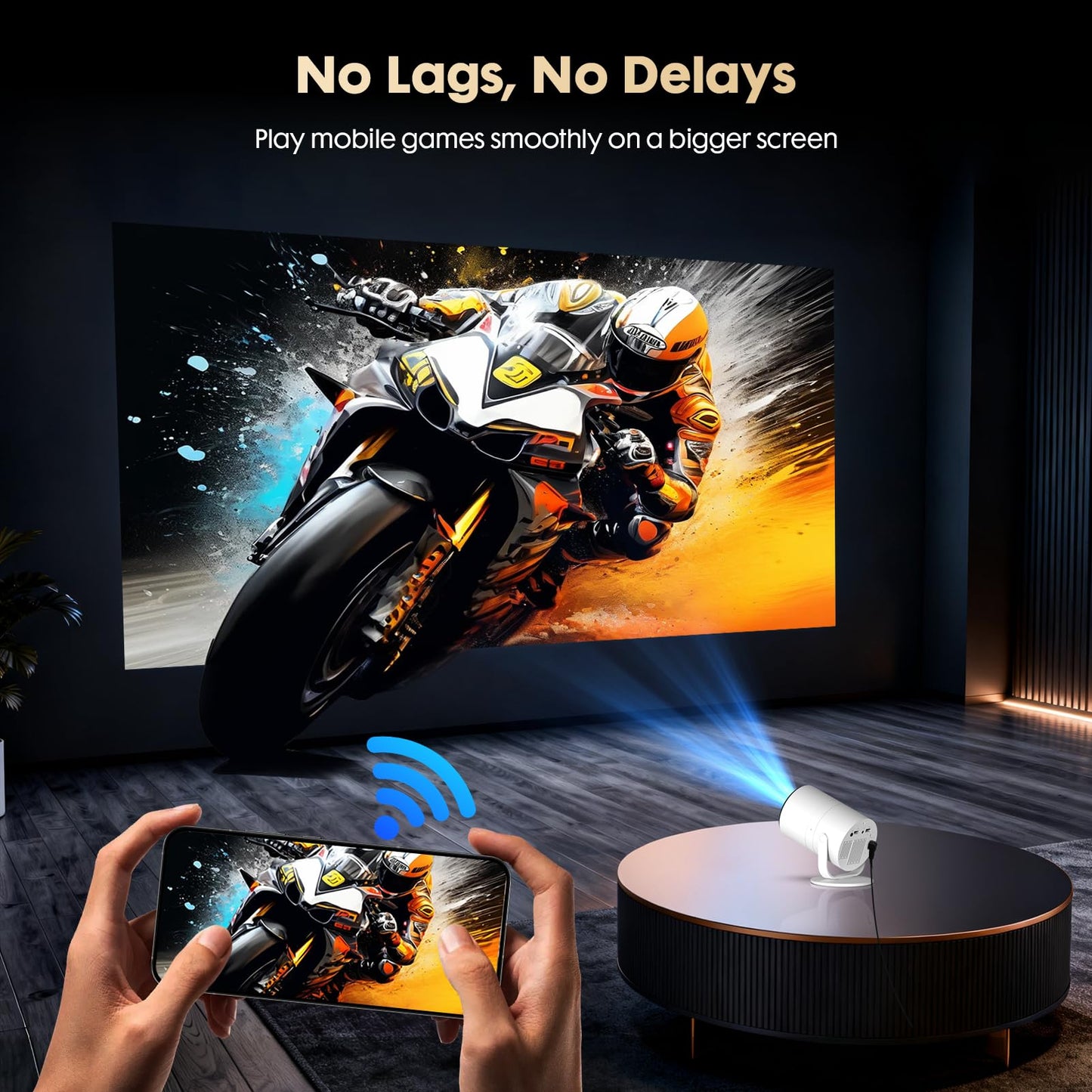 WISHOLY 1080P Mini Projector with WiFi 6 and Bluetooth [Built-in App & Electric Focus] Portable Outdoor Projector, 180° Rotatable Short Throw Movie Projector Compatible with Smartphone, HDMI, USB