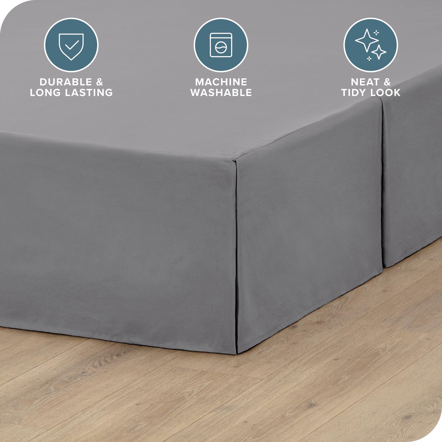 Bare Home Bed Skirt Double Brushed Premium Microfiber, 15-Inch Tailored Drop Pleated Dust Ruffle, 1800 Ultra-Soft Collection, Shrink and Fade Resistant (Queen, Grey)
