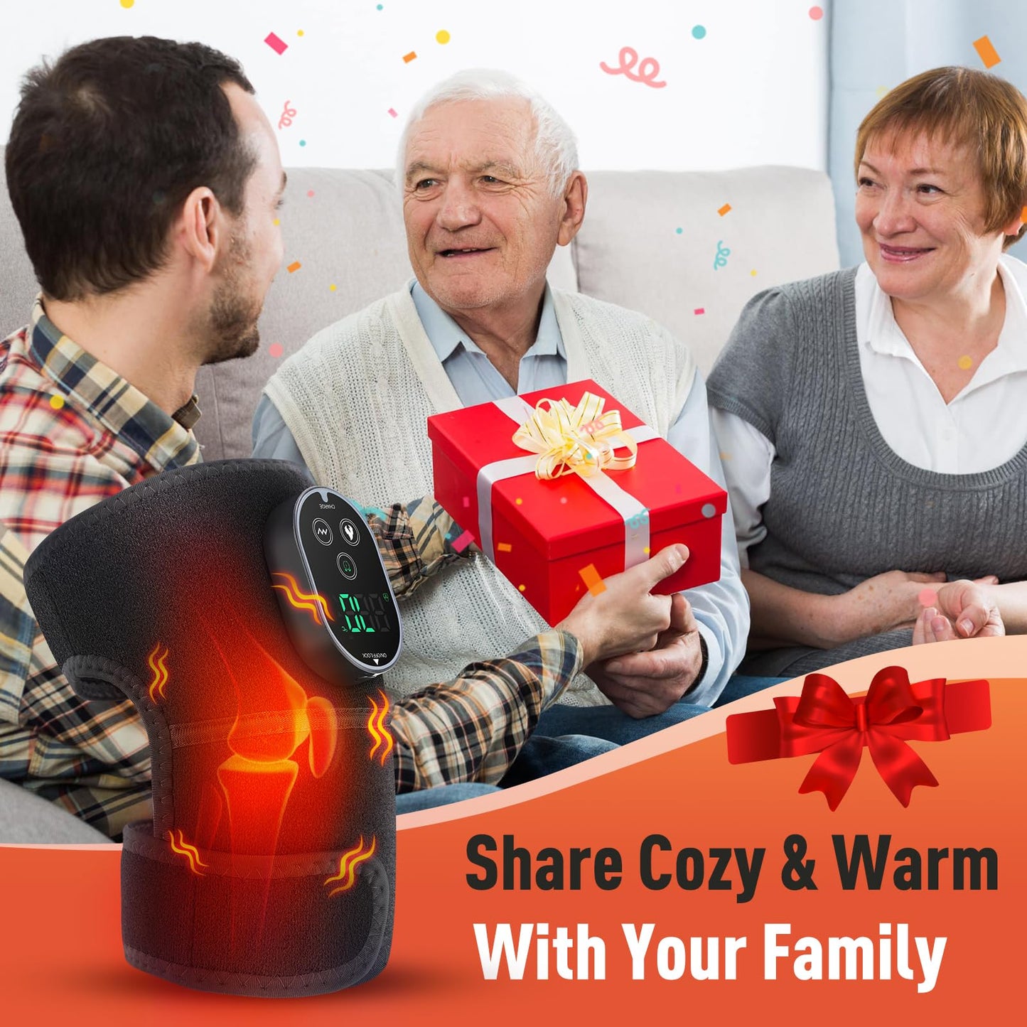 Cordless Heated Knee Massager for Knee Shoulder Elbow, Heated Knee Brace with Vibration for Men and Women, 3 Vibration Modes and 6-level Heating, 3 Timer Setting, Heating Pad for Knee, Black