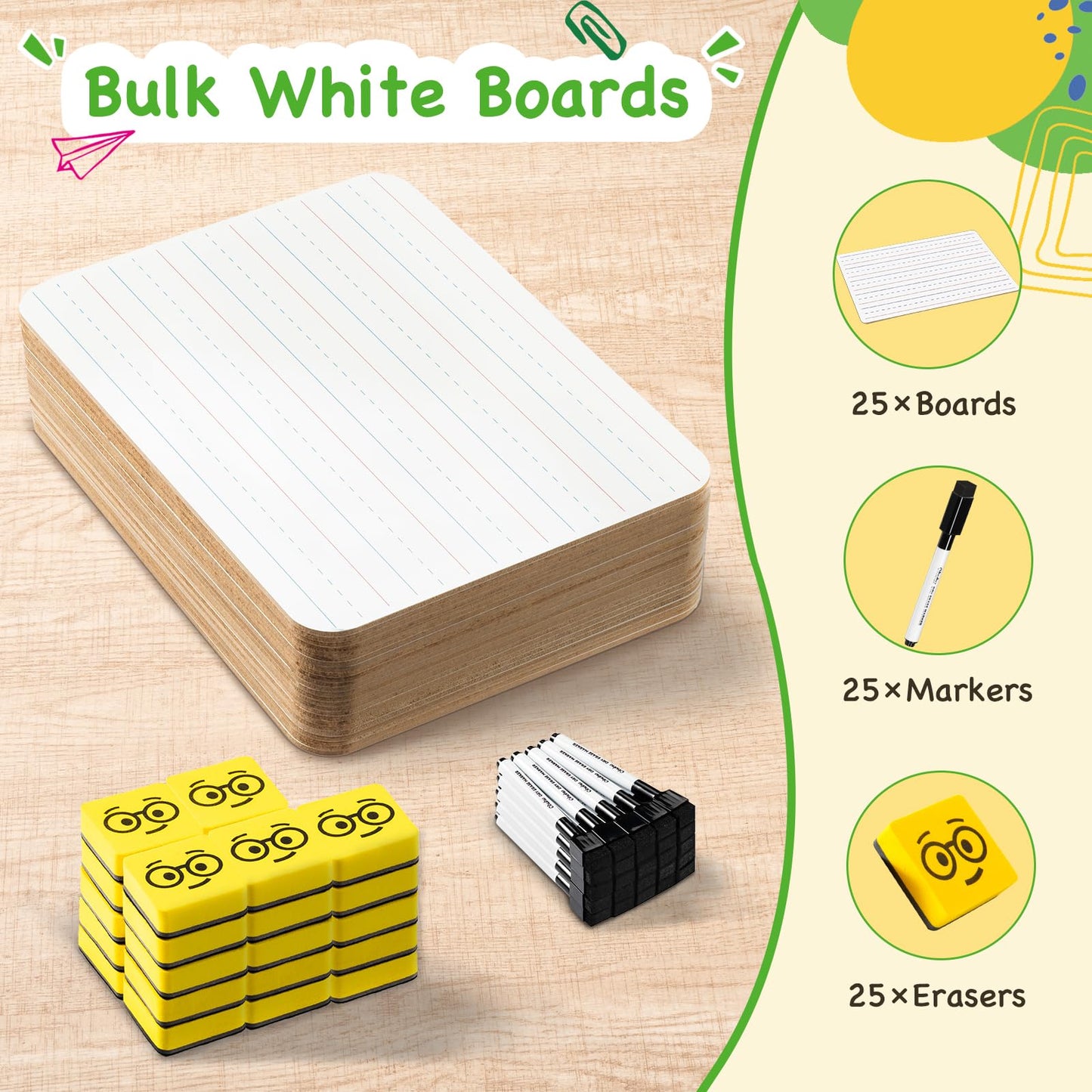 Ohuhu Small White Boards for Kids, 25 Pack, 9 x 12 Inch Mini Whiteboards for Students, Teacher &Classroom, Double Sided Lined/Plain Dry Erase Board Set - Includes 25 Boards, 25 Markers, 25 Erasers