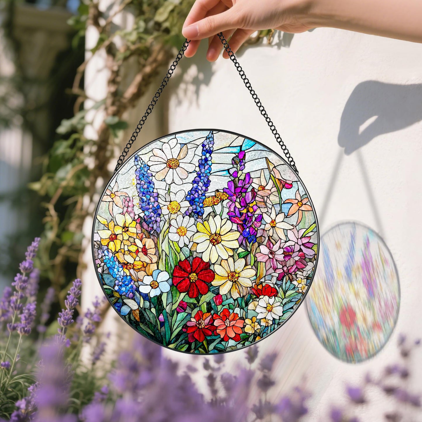 Stained Glass Window Hanging, 8 Inch Wildflower Stained Glass Suncatcher, Suncatchers for Windows Hanging, Wildflower Window Decor, Florist Gift, Flower Lover Gifts, Gifts for Mom, Grandma