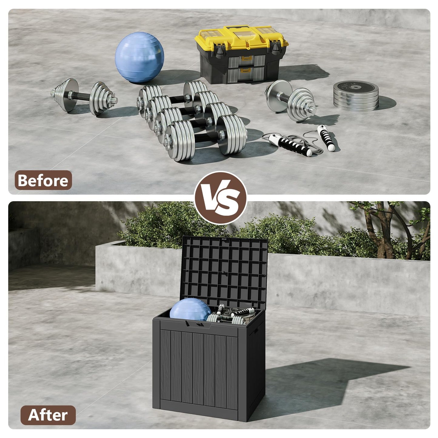 Ceecysaa Deck Box, 31 Gallon (117 L) Resin Outdoor Storage Box, Waterproof & Lockable Patio Storage for Cushions, Garden Tools & Pool Accessories, Weather-Resistan Durable Deck Box Outdoor, Black