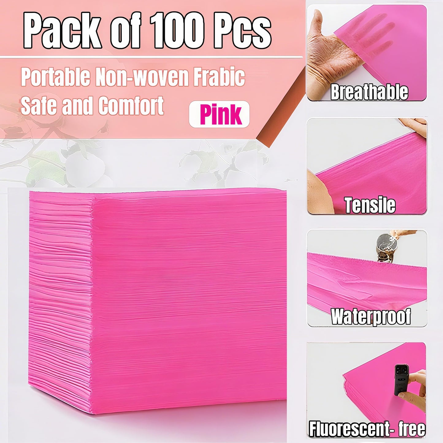 100 PCS Disposable Massage Table Sheets Spa Bed Covers 71"x31" -Non Woven Fabric Waterproof Protector for Waxing, Tattoo, Beauty Salon,Esthetician Table Bed (Pink)