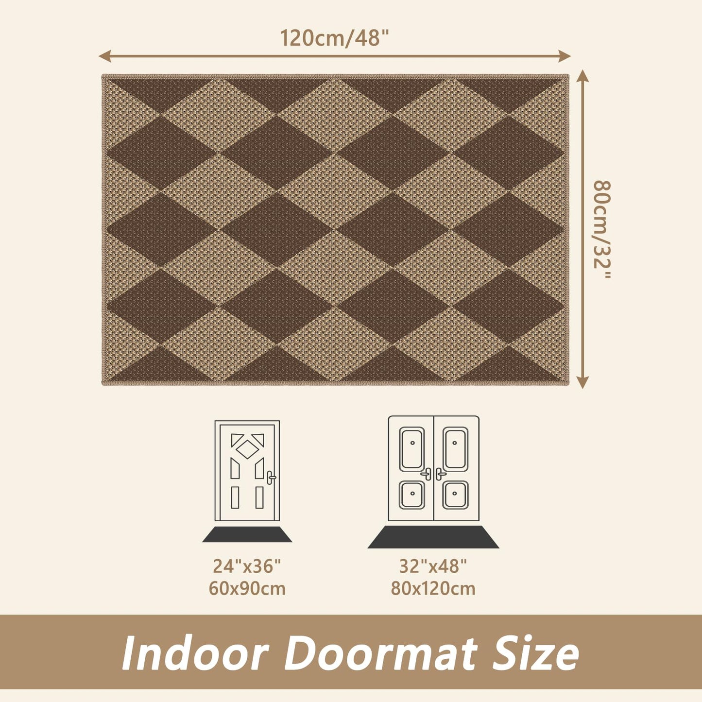 Capslpad Indoor Door Mat 32"x48",Non-Slip Checkered Front Door Mat Indoor,Easy Jute Low-Profile Entryway Mat,Mud Trapper Absorbent Inside Floor Mats Area Rug for Entrance Entry(Nature/Brown)