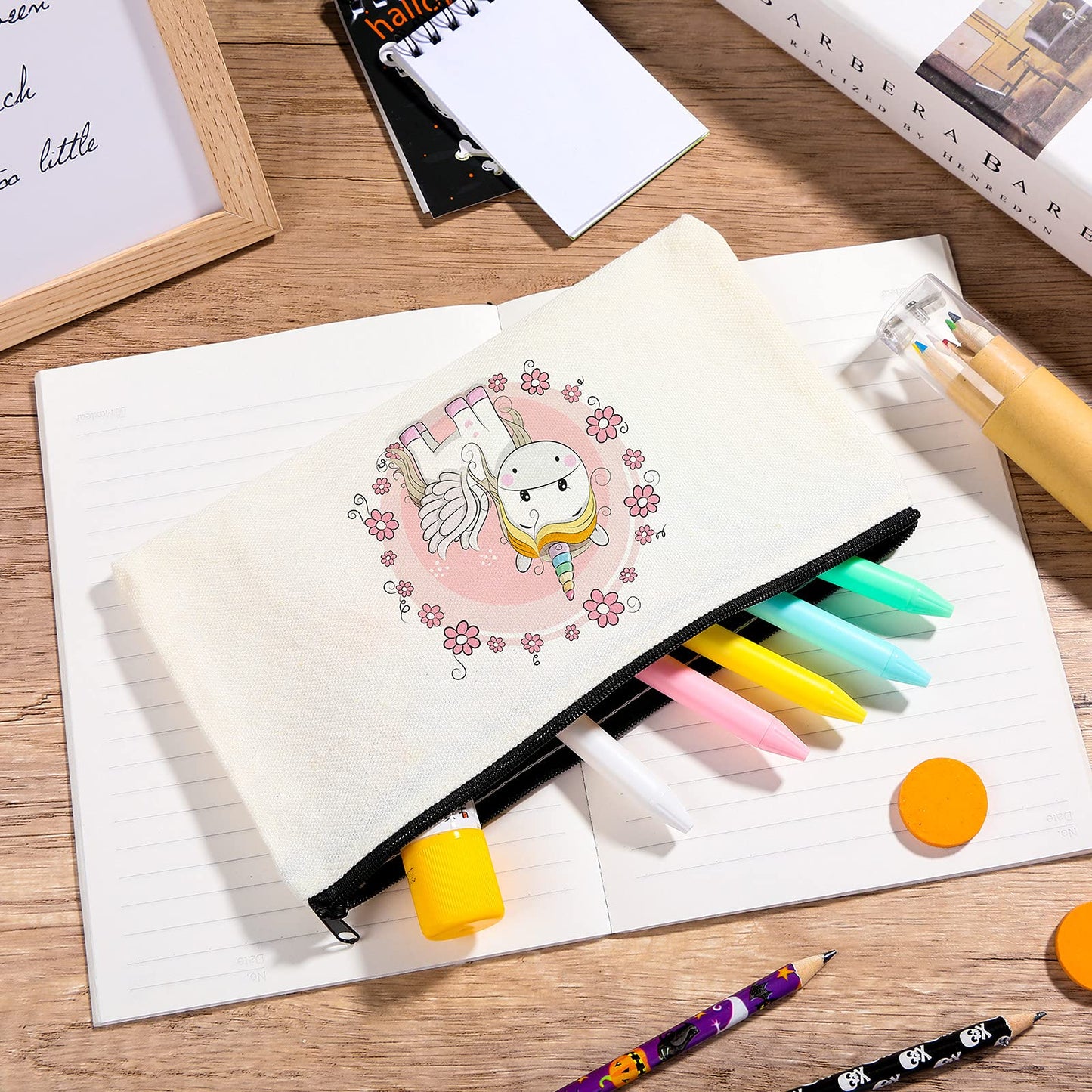 Tenare Sublimation Blank Bag Canvas Zipper Pouch Blank Makeup Bag Canvas Double-Side Pencil Case for Painting DIY, 8.3 x 4.7 Inches(24 Pieces)
