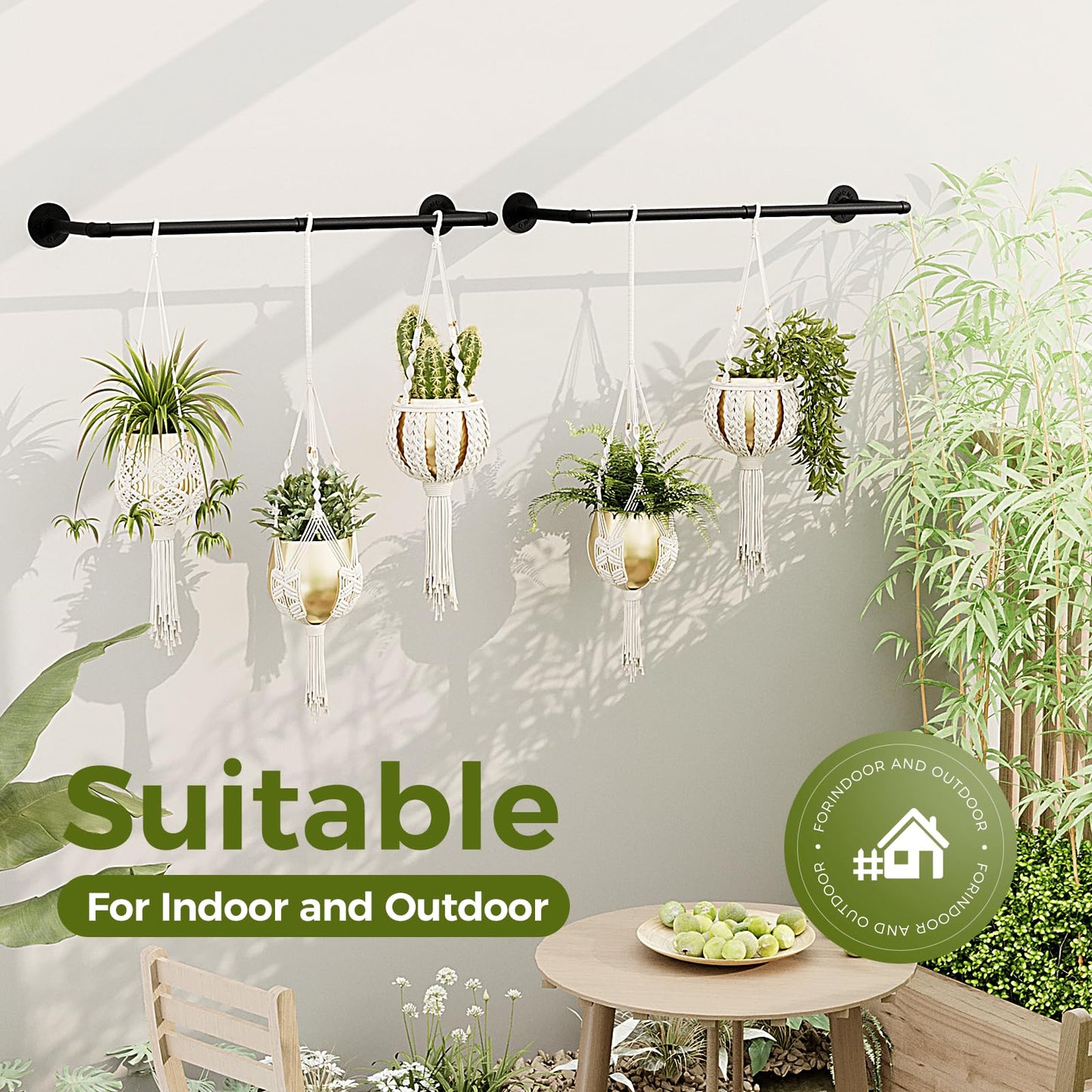 Bamworld Hanging Planters 2PCS for Indoor Plants Hanging Plant Holder Plant Hanger Indoor Ceiling Window Plant Shelves Wall Mount Black Metal Rod(Pot&Plant Not Included)