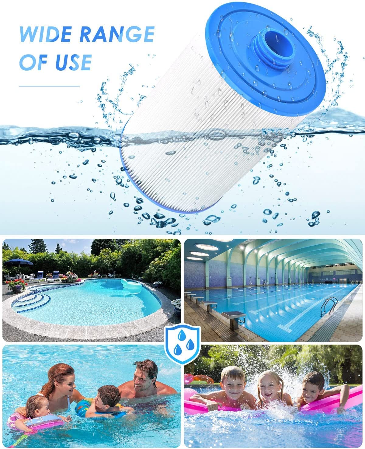 Replacement for Spa Filter PWW50P3(1 1/2" Coarse Thread), Unicel 6CH-940, 817-0050, Filbur FC-0359, 25252, 378902, 03FIL1400, 45 sq.ft Screw in Hot Tub Filter,L x OD:7 5/8"x 6" 2 Pack