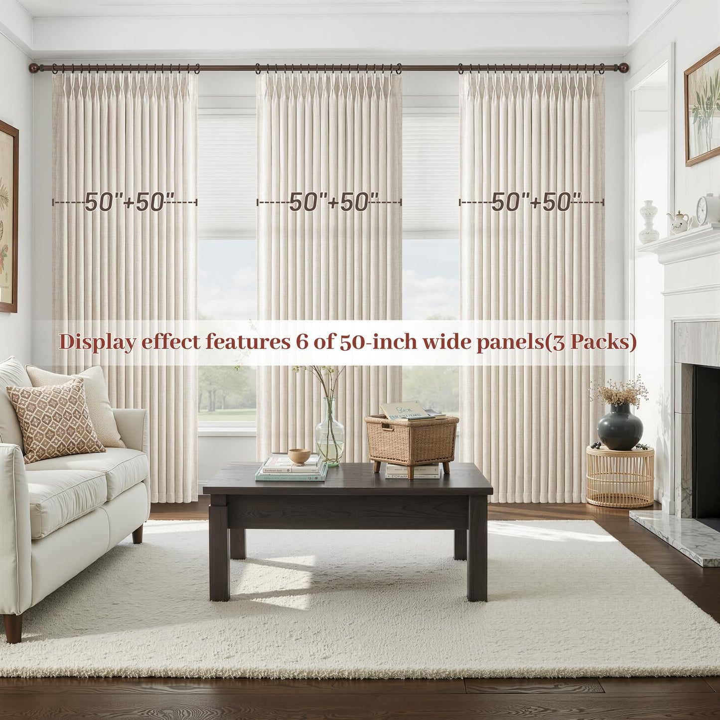 Pleated Cream Beige Sheer Curtains 84 Inches Long for Bedroom 2 Panels Set, Memory Trained Pinch Pleat Thick Linen Farmhouse Curtain Light Filtering Non-See Through Privacy Living Room Windows Drapes