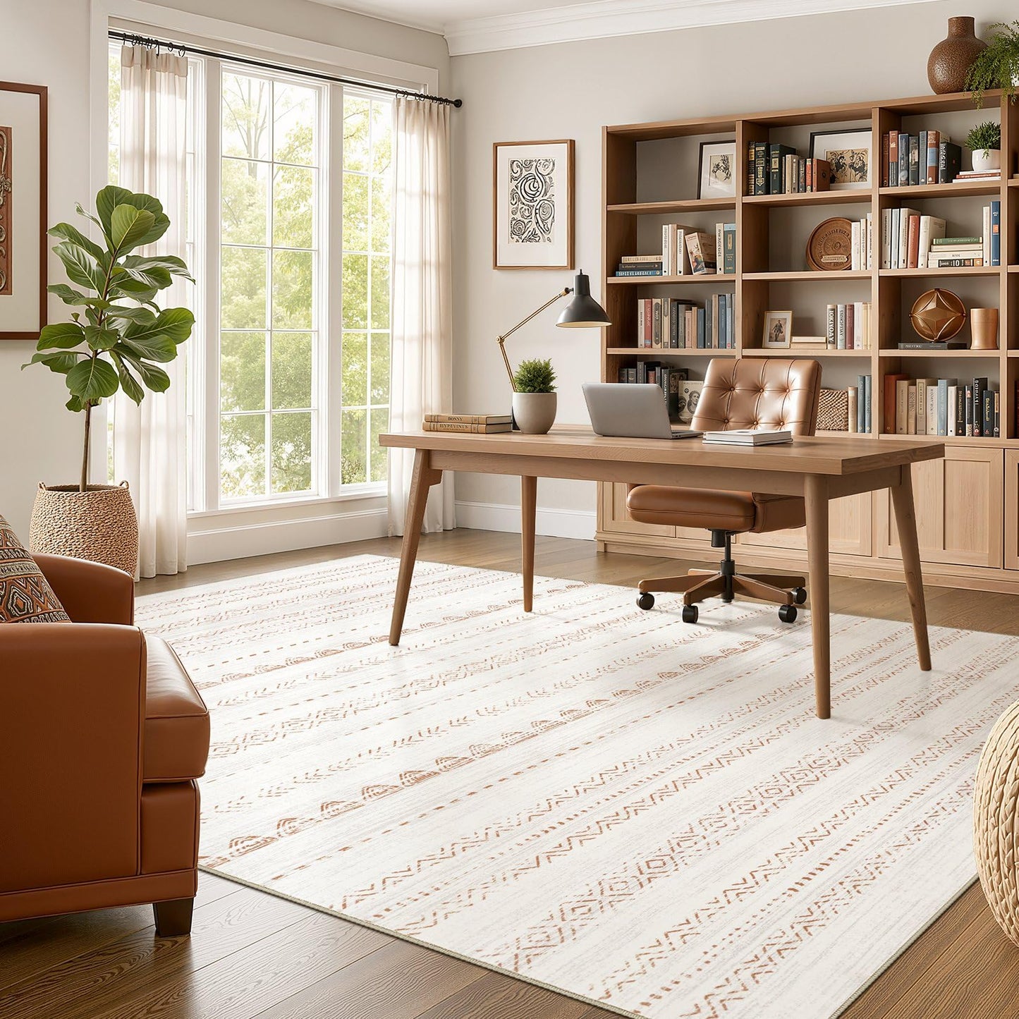 Nakagishi Area Rug Living Room Rugs: 5x7 Washable Boho Large Neutral Farmhouse Soft Moroccan Stain Resistant Indoor Carpet for Bedroom Nursery Kids Playroom Office Dining Room Home House Decor- Brown