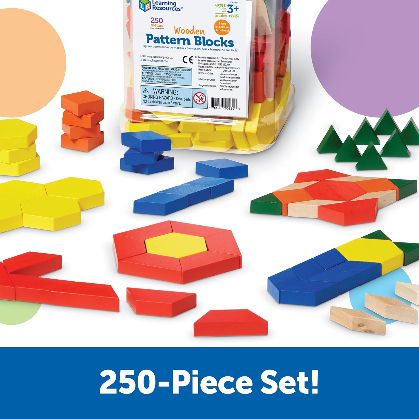 Learning Resources LER0334 Wooden Pattern Blocks, Early Math Concepts, Set of 250, Ages 3+