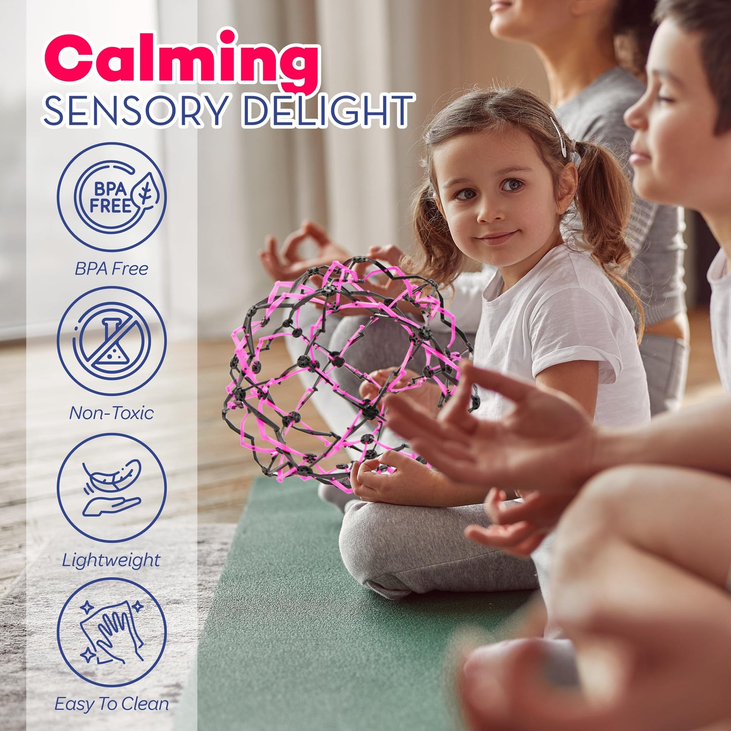 4E's Novelty 3 Pack Expandable Breathing Ball Sphere Toy - Expanding Stress Relief Breathing Ball Toys for Kids & Adults - for Anxiety, Yoga, Deep Breathing, ADHD - Neon Blue, Pink, & Green