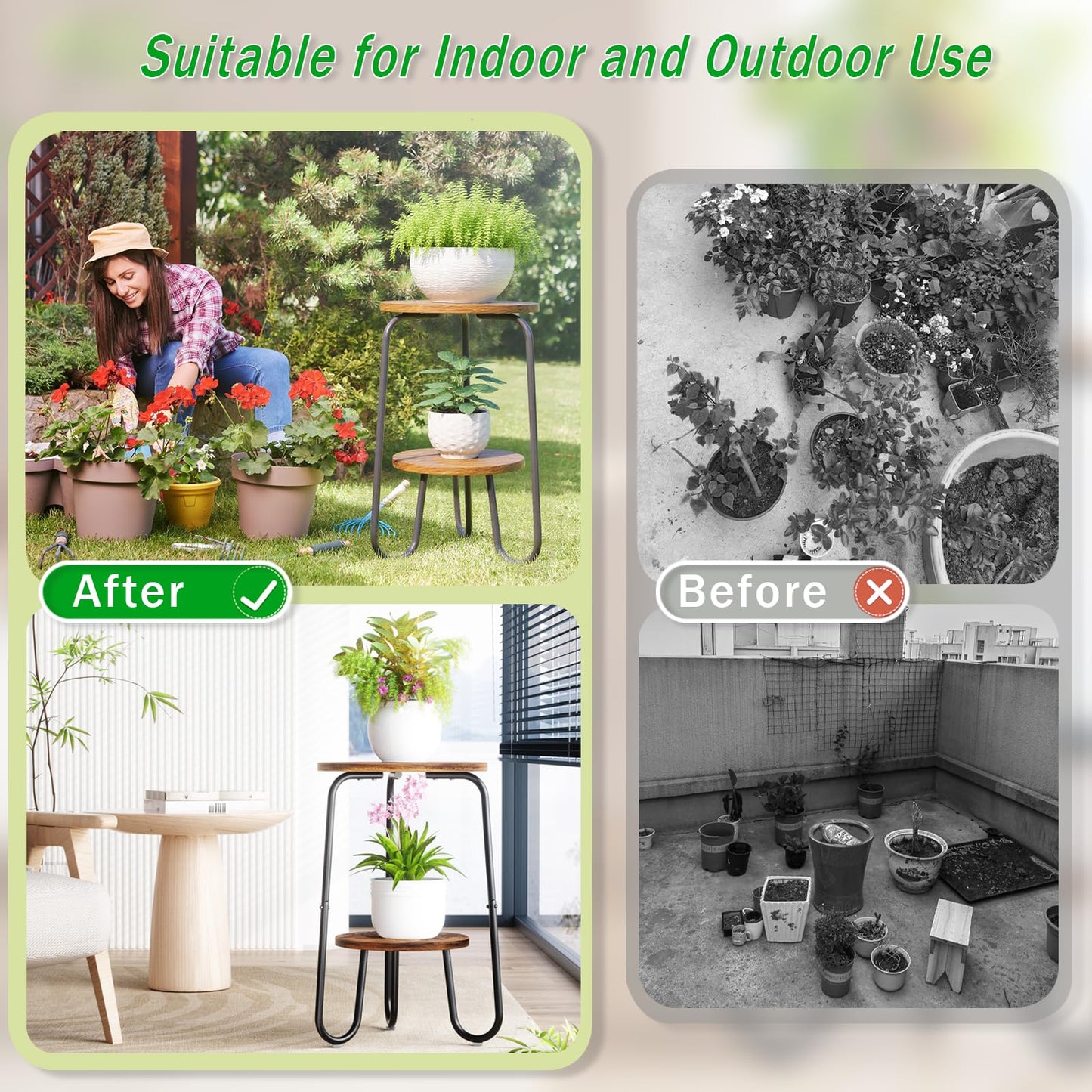 REFGY 2 Tier Wood Plant Stand Indoor, Small Round Flower Pot Stand, 19.6" Tall Single Plant Holder for Living Room, Balcony, Rustic Brown End Side Table（Rustic Brown）