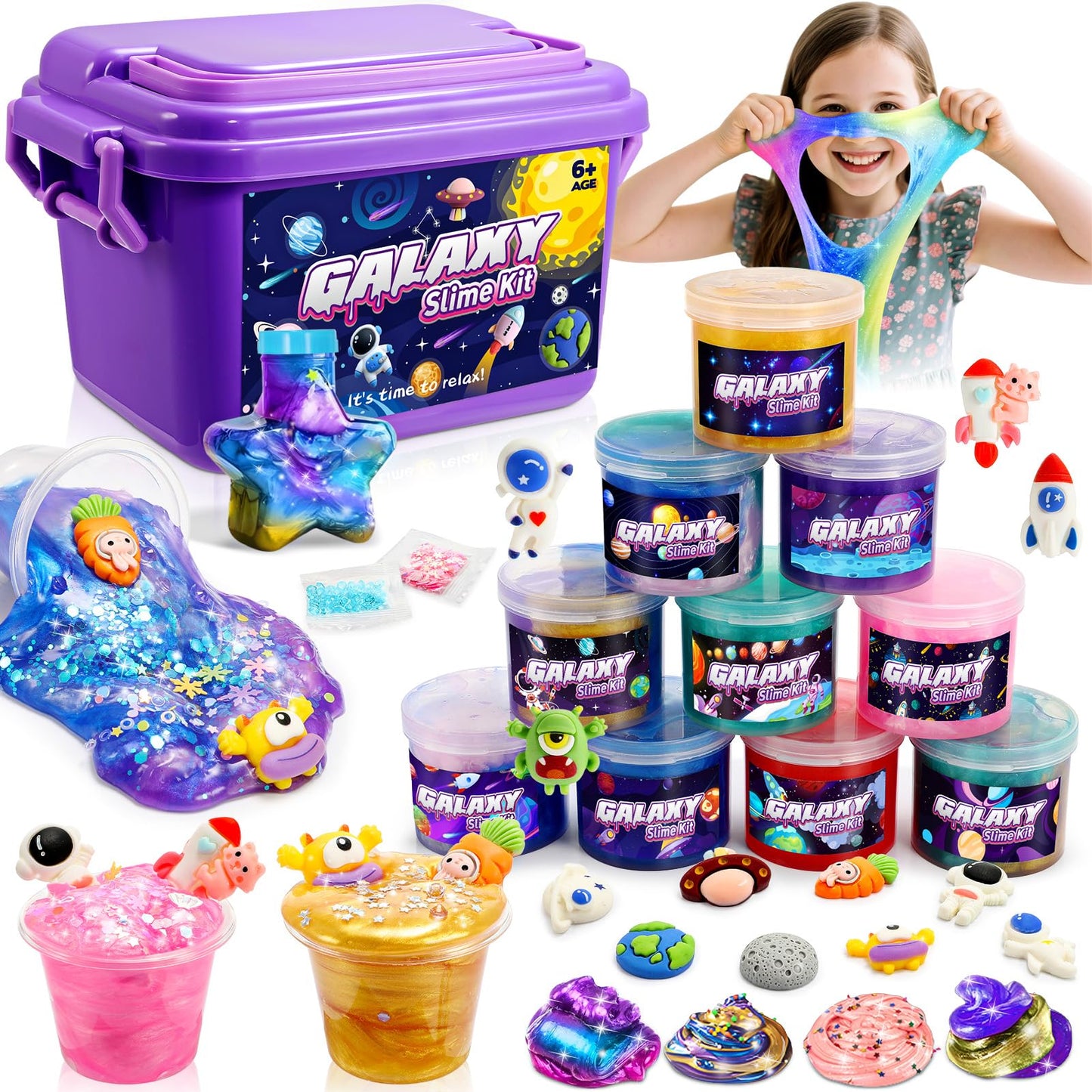 Slime Kit,decked Galaxy Slime Kit for Girls 6-12 Butter Glow Slime for Kids Age 6-10 Galaxy Slime for Kids DIY Toy for 6-8 Year Old Girls Easter Gifts for 6-12 Year Old Girl