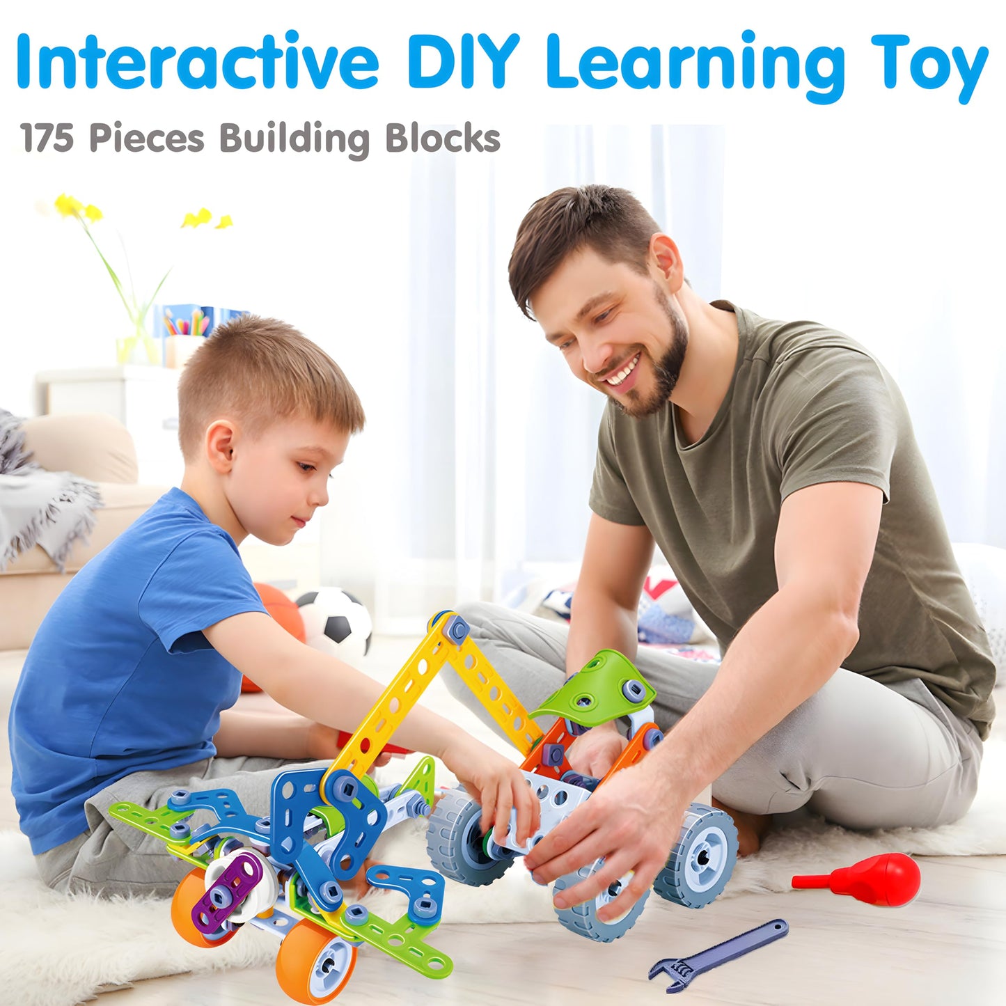 MOONTOY 175 Pieces STEM Building Toys for Kids Ages 4-8, Erector Set Construction Engineering Kit, 11-in-1 Creative Learning Activities, Birthday Gift for 4 5 6 7 Year Old Boys Girls