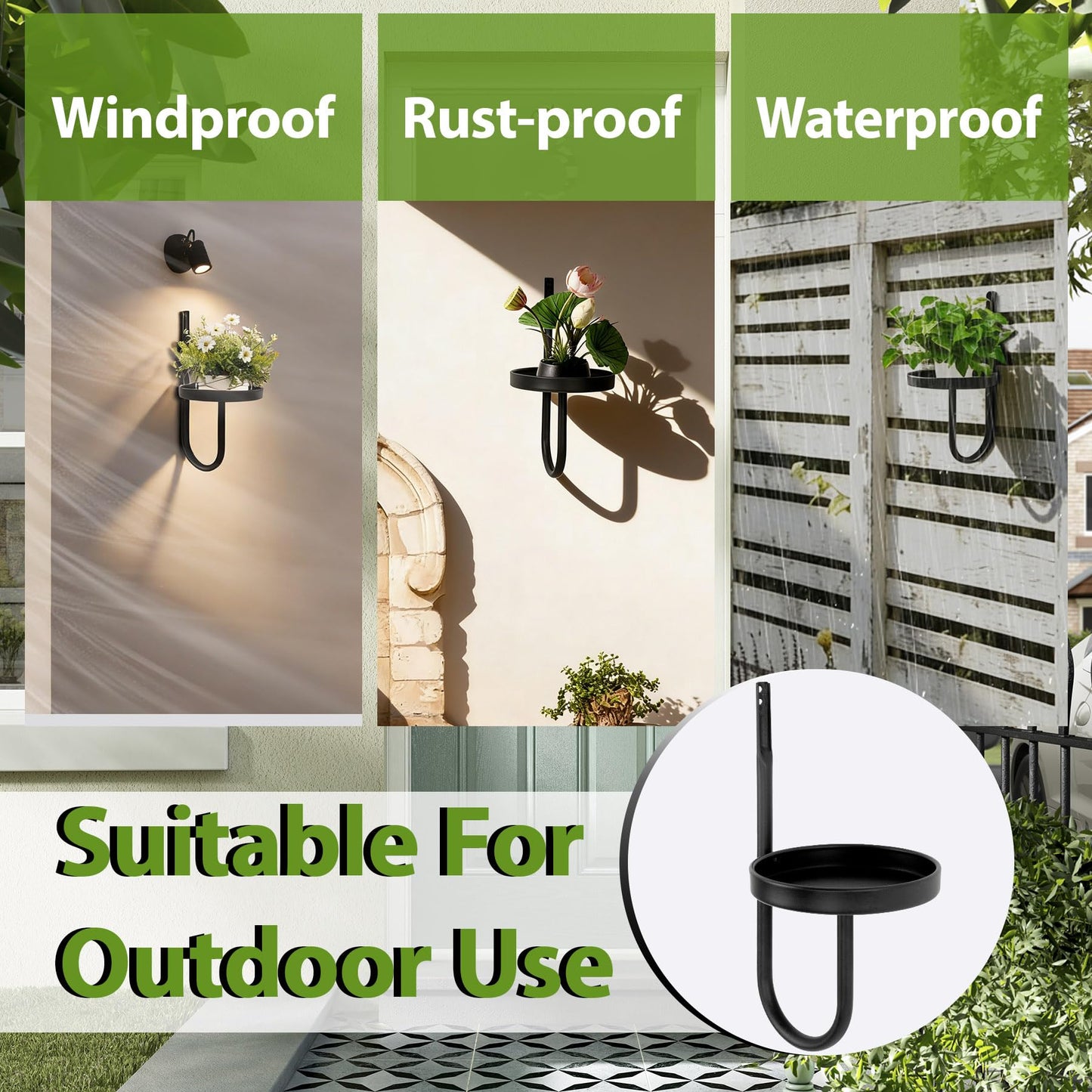 Vitalsvn Wall Plant Holder 3 Pack J-shape Wall-Mounted Plant Stand Metal for Indoor Outdoor Single Planter Holder for Window Plant