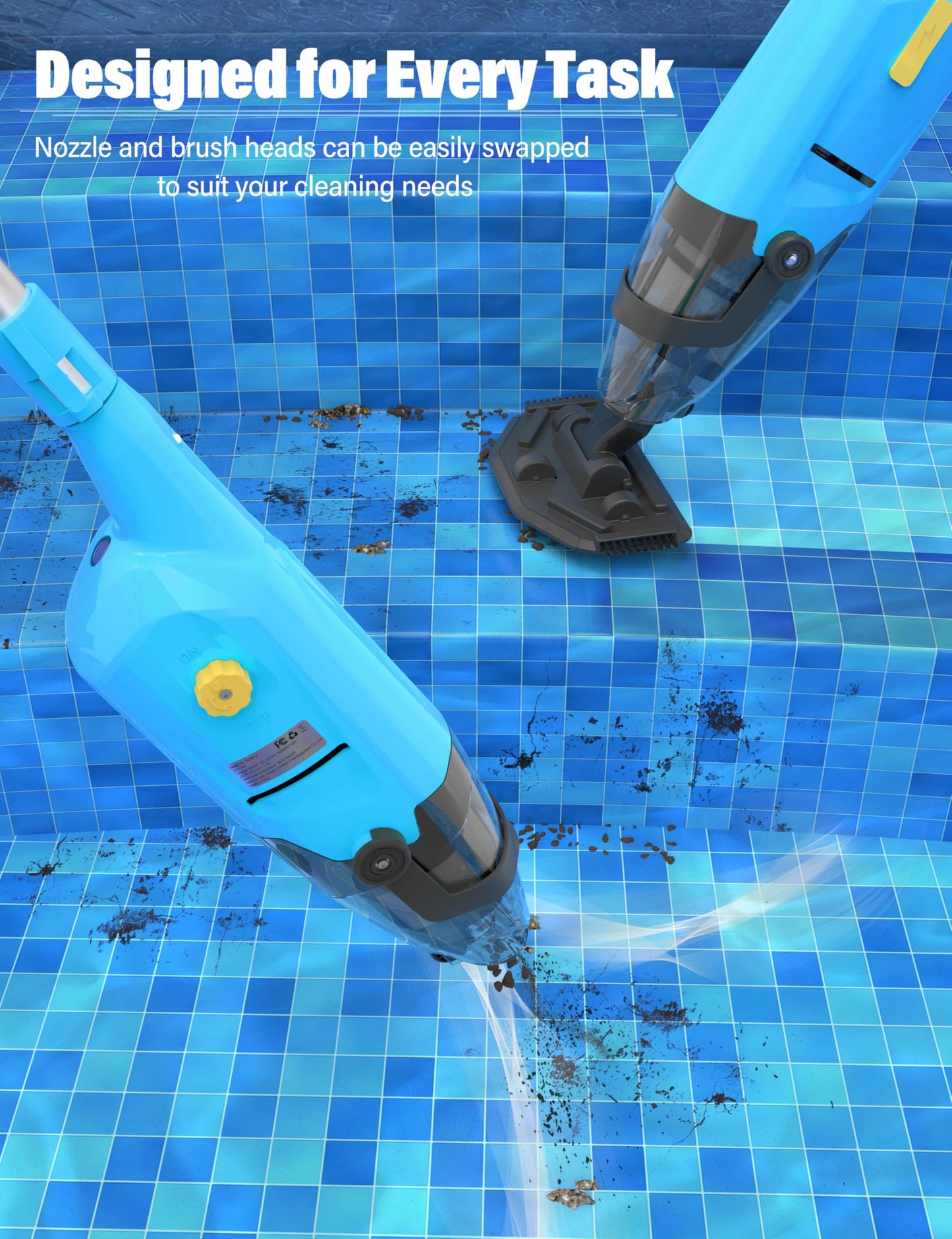 Cordless Pool Vacuum Cleaner for Above Ground Pool & In Ground Cordless Rechargeable Pool Cleaner - 90 Mins Runtime, with Extension Rod, Spa Vacuum for Hot Tub