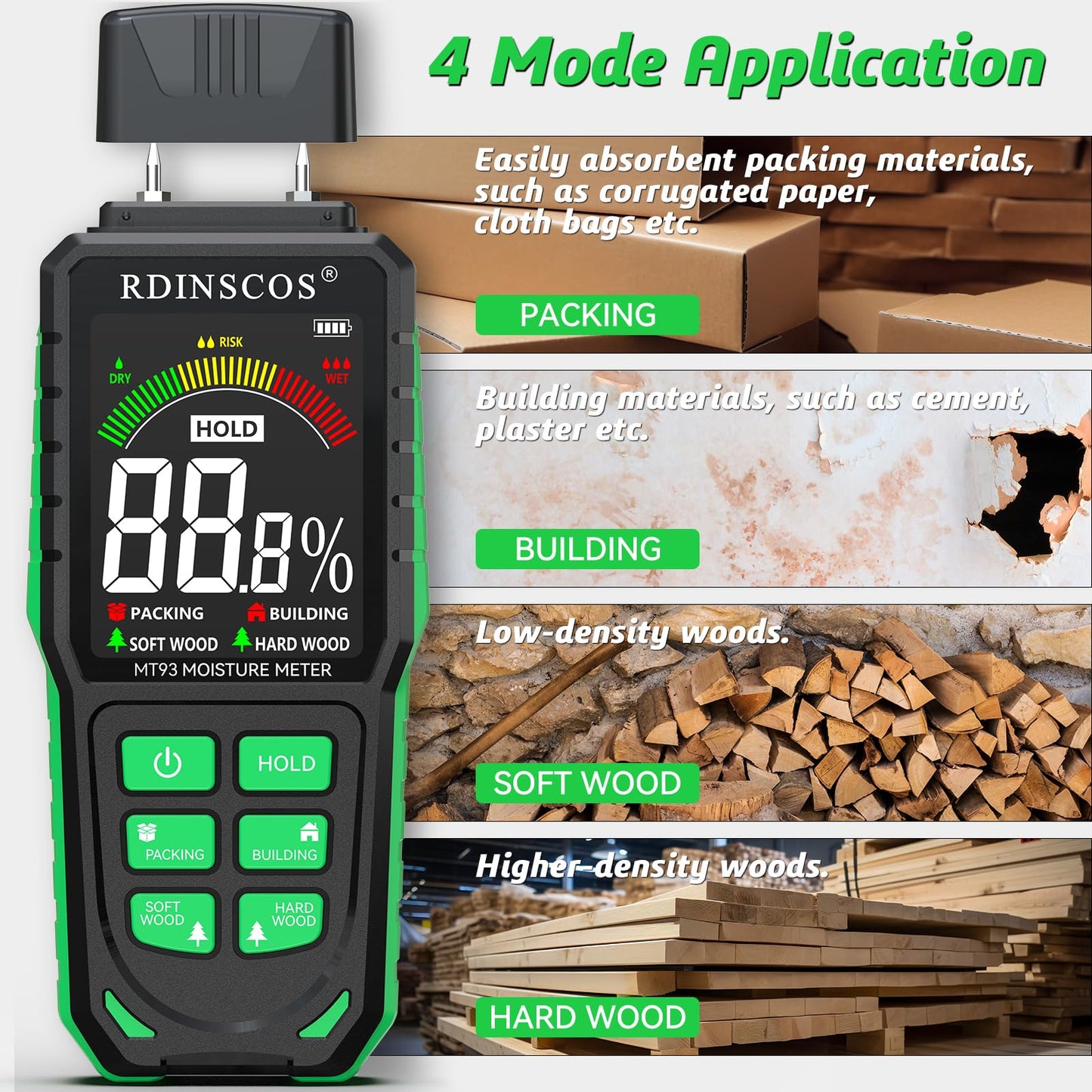 Rechargeable Wood Moisture Meter Digital Moisture Meter with LCD Display, Suitable for Wood, Firewood, Masonry, Walls, Building Materials