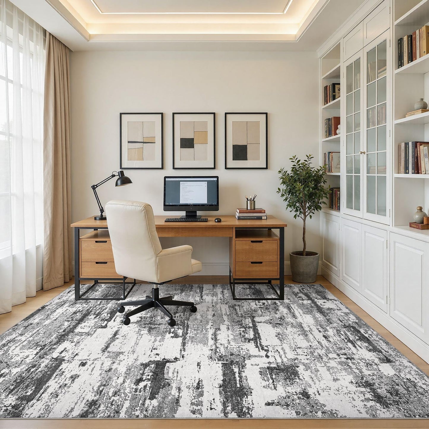 Area Rugs for Living Room: 5x7 Abstract Washable Rug Modern Neutral Large Soft Stain Resistant Non-Slip Backing Machine Table for Bedroom Dining Room Indoor Home Office Carpet - Black Grey