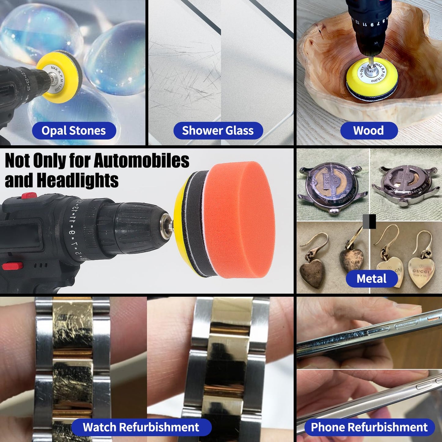 133 PCS Sanding Disc Drill Polishing Kit Sanding Attachment, 3 Inch Wet Dry Headlight Restoration Kit, Hook and Loop Sandpaper Pad with Rotary Tools for Car Wood Metal Glass Resin Expoxy 60-10000 Grit