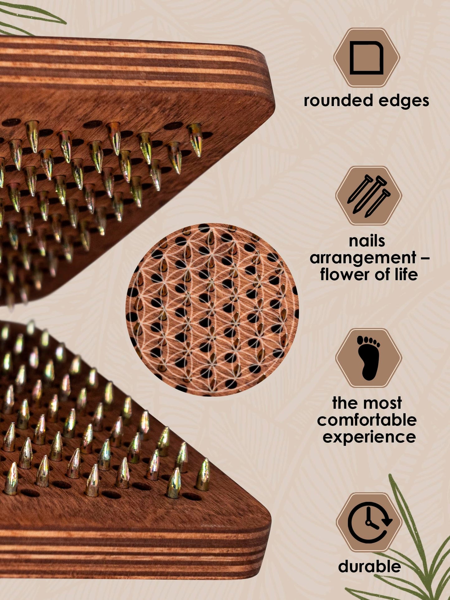 Wooden Yoga Board for Acupressure and Meditation with Nails for Deep Tissue Massage, Sadhu Board for Yoga Practice, Acupuncture Massage (oval tree 0.31 in)