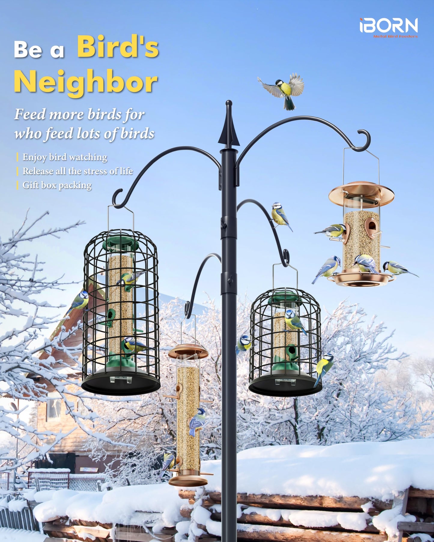 iBorn Squirrel Proof Bird Feeder Pigeon Proof Cage Bird Feeder for Outside with Squirrel, Pestoff Hanging Wild Bird Seed Feeder for Mix Seed Blends, Heavy Duty All Metal Green 14 Inch