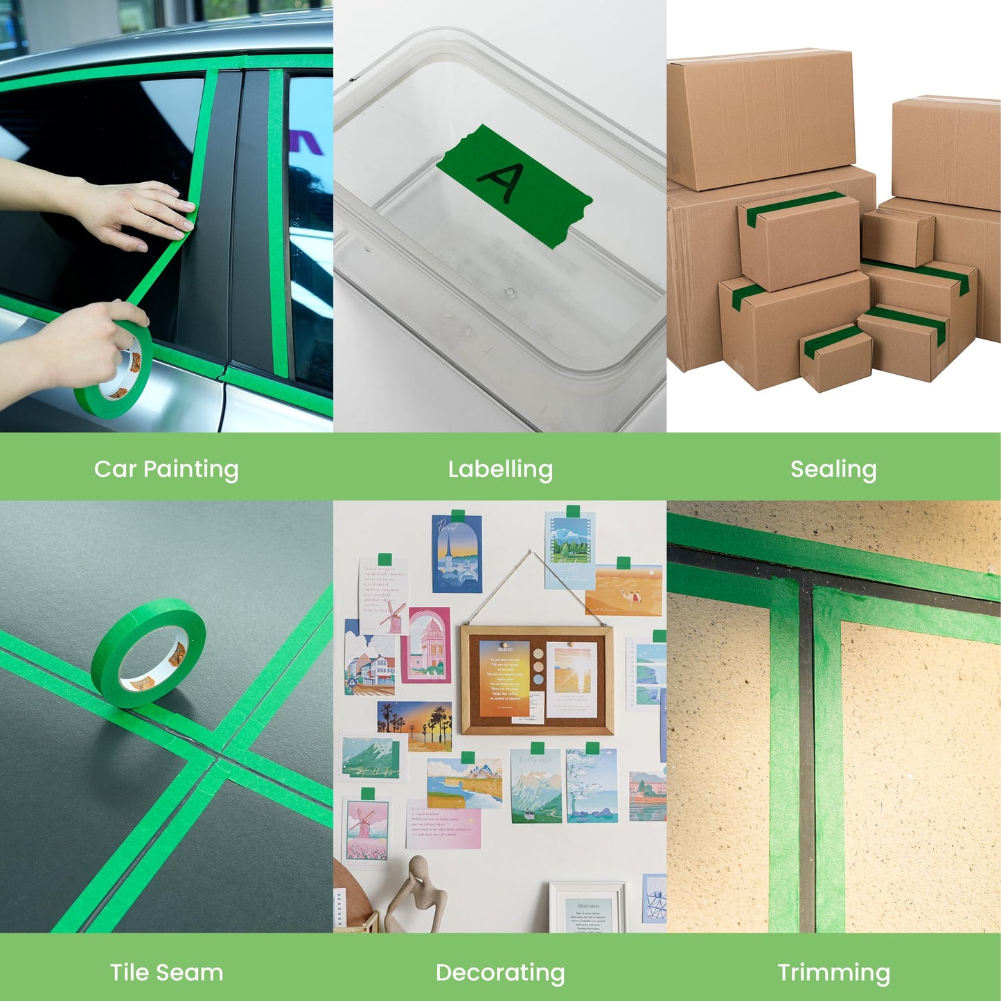 TAPEBEAR Green 14-Day Painters Tape Multi-Surface Masking Tape 36MM x 55M, Indoor and Outdoor Painting Tape, Residue Free Easy Removal with Sharp Lines, Paint Tape for Walls, Auto, Home, 6Rolls