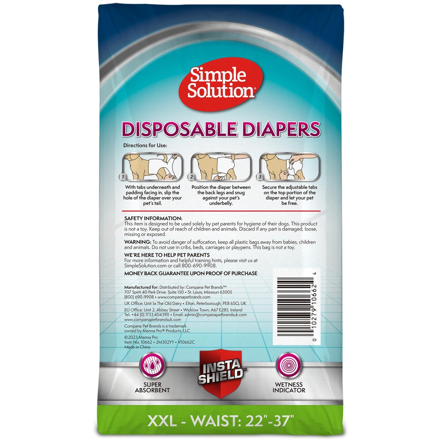 Simple Solution True Fit Disposable Dog Diapers for Female Dogs | Super Absorbent with Wetness Indicator | XXL | 30 Count