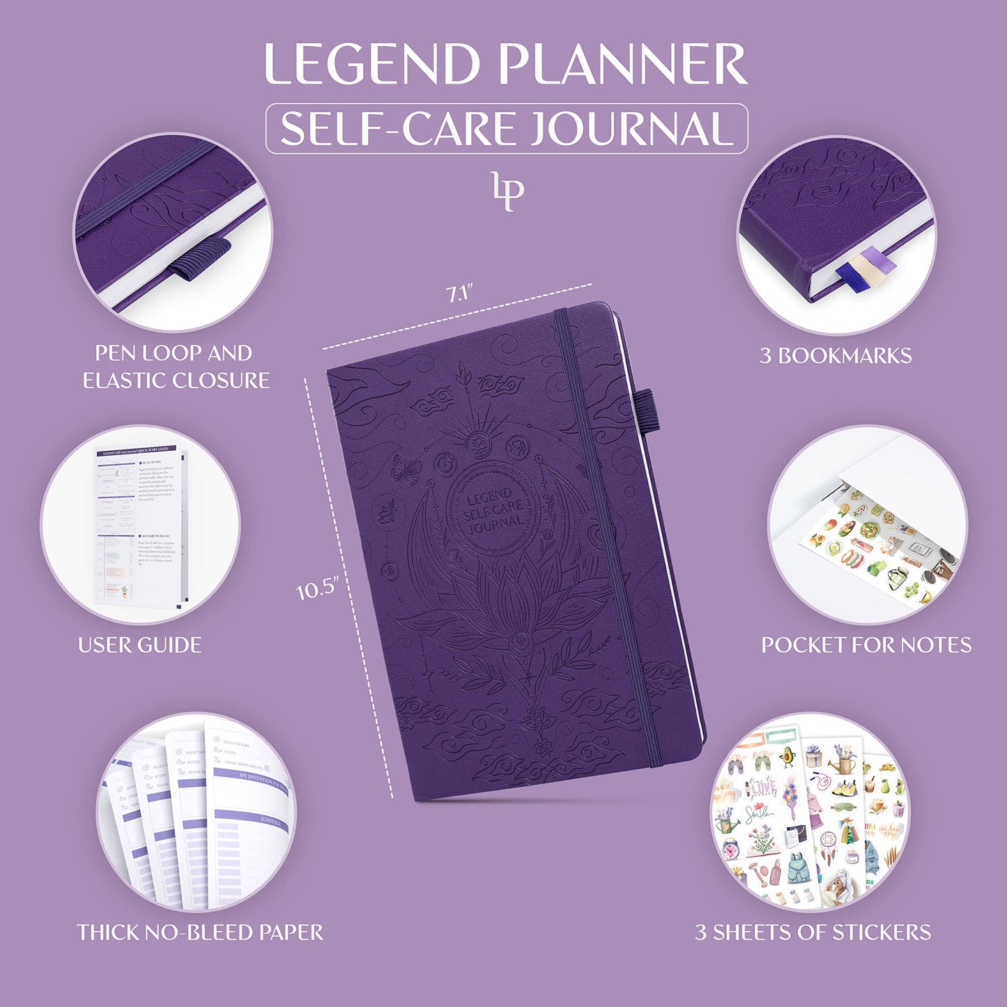 Legend Self-Care Journal – Guided Daily Reflection Journal to Support Mental & Physical Health – Daily Mood, Meditation & Personal Development Notebook – 7x10.5”, Lasts 3 Months (Purple)