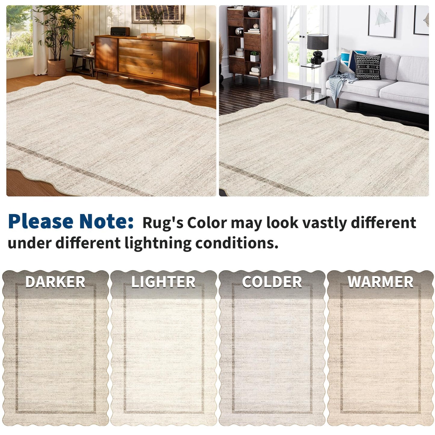 GarveeHome Scalloped Washable Rugs 5x7 Rug for Living Room Modern Non Slip Large Area Rug for Bedroom Decor Farmhouse Low Pile Stain Resistant Carpet for Office Dining Room Classroom 5 ft x7 ft Beige