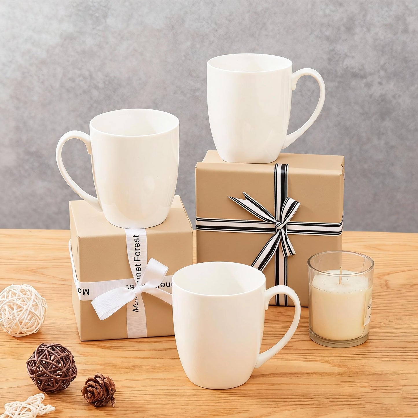 AntoKueh 16OZ White Ceramic Coffee Mugs, Porcelain Mugs Set of 6 with Handle for hot Cocoa, Tea, Milk, Cappuccino, Microwave Safe