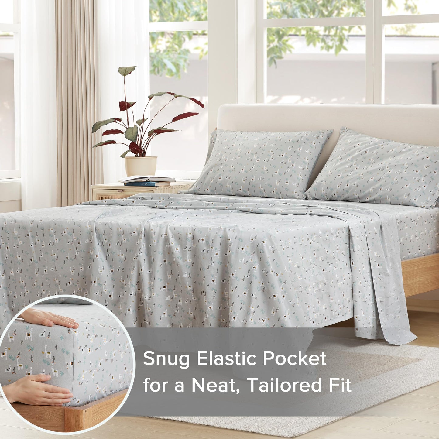 Comfort Spaces 100% Cotton Sheets Queen, Breathable, Naturally Cool Cotton Sheets, Soft Cotton Bed Sheets with 14" Elastic Pocket Fits up to 16" Mattress, All Seasons Sheet Set, Lama Multi 4 Piece