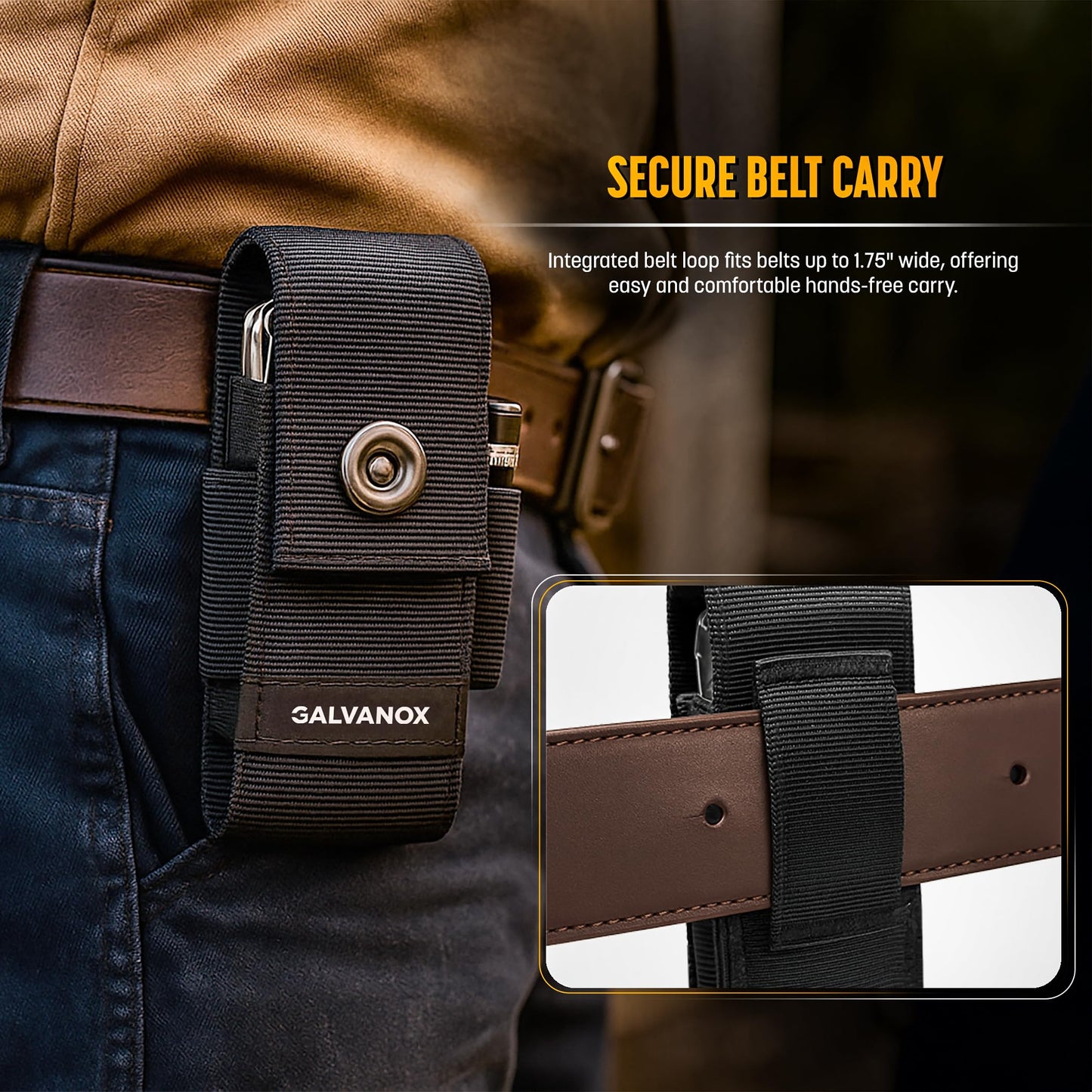 Galvanox Nylon Multi-Tool Sleeve with 21 Flat End Screwdriver Bits & Holder, Belt Pouch with Pockets and Bit Set Included, Compatible with Leatherman (4" to