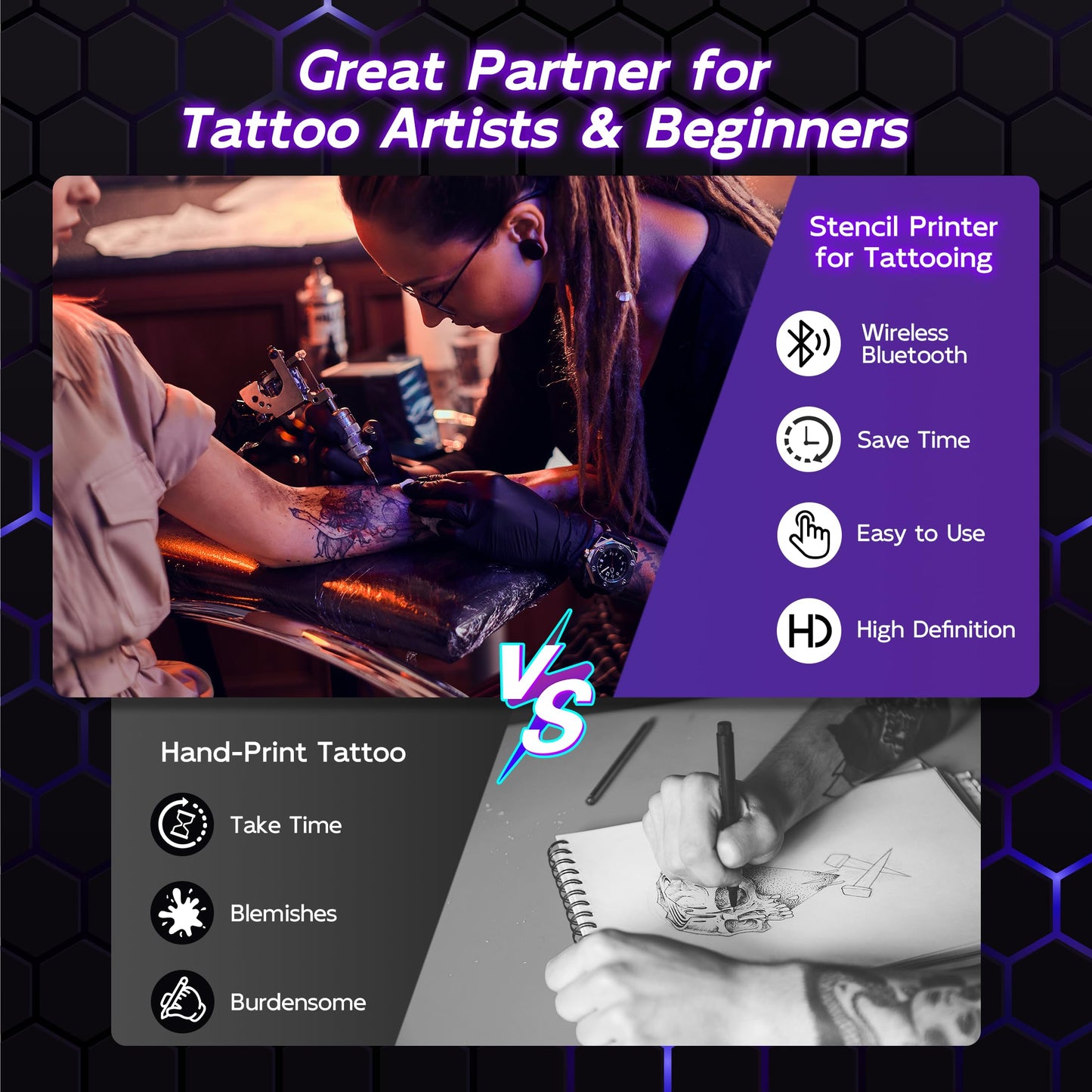 Itari Wireless Tattoo Stencil Printer, Tattoo Transfer Printer for Artists & Beginners, Bluetooth Tattoo Machines Printers with 10 Pcs Transfer Paper, Compatible with Phone, Tablet & PC