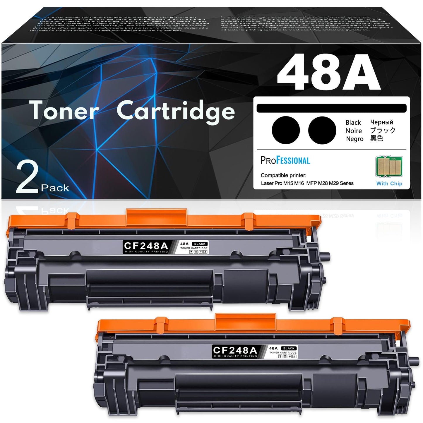 48A CF248A Toner Cartridge 2 Pack (Update Chip Version) Black High Yield Replacement for HP 48A CF248A M15w M15a M16a M16w Pro MFP M29w M29a M28a M30w M31w Printer Ink