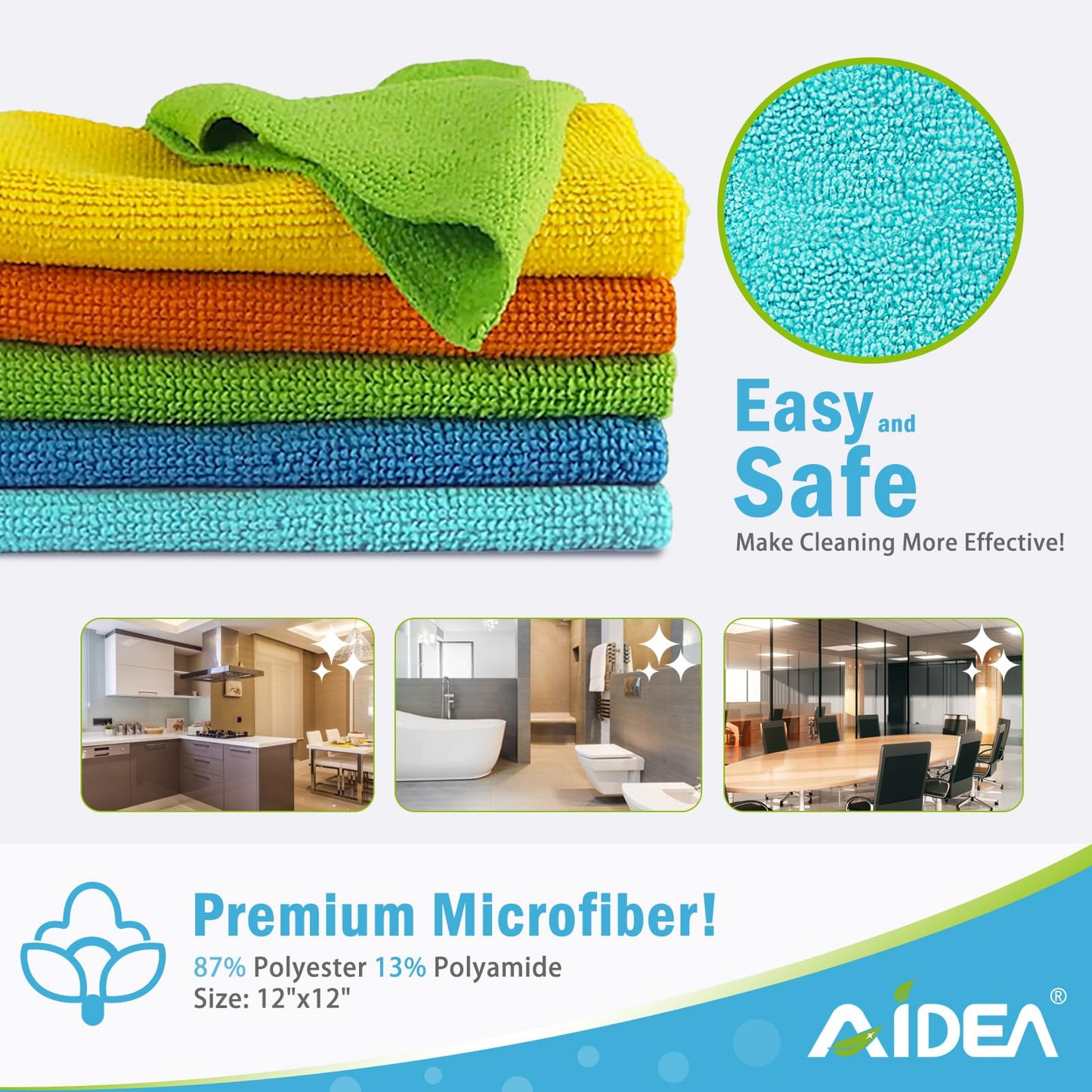AIDEA Microfiber Cleaning Cloths-100PK, All-Purpose Soft Absorbent Rags for Cleaning, Lint-Free Dusting Cloth, Microfiber Kitchen Cloths, Towels for Car, House, Window(12in.x 12in.)